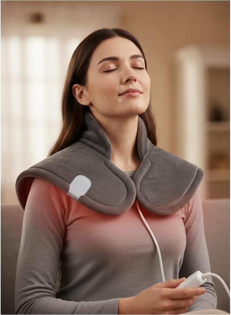 وسادة حرارية طبية لآلام الأكتاف والرقبة - لتخفيف الآلام الناتجة عن الإجهاد والتوتر - إعدادات حرارة قابلة للتعديل مع إيقاف تلقائي - تصميم مريح لراحة العضلات العميقة - Image 4